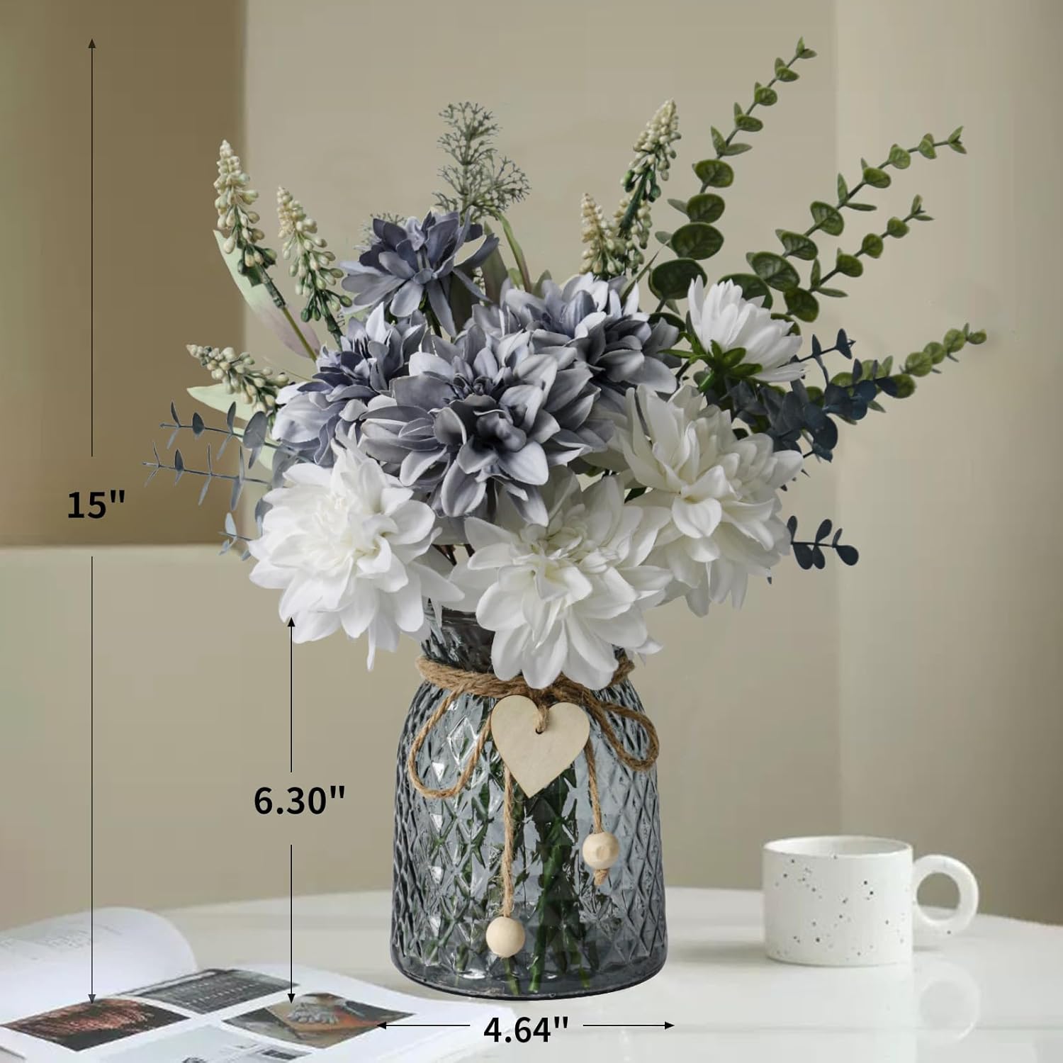 Premium Artificial Silk Flowers in Vase - High-Quality Table Centerpieces for Dining Room Kitchen Coffee Table Decor & Events