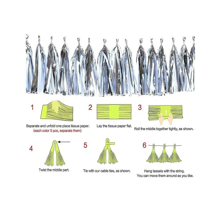 Bulk 60 Pcs 14x9.5 Inch Pre Tied Paper Fringe Tassels with Metallic Foil Streamers Garland for Parade Wedding Birthday Baby Shower Party Decor Wholesale