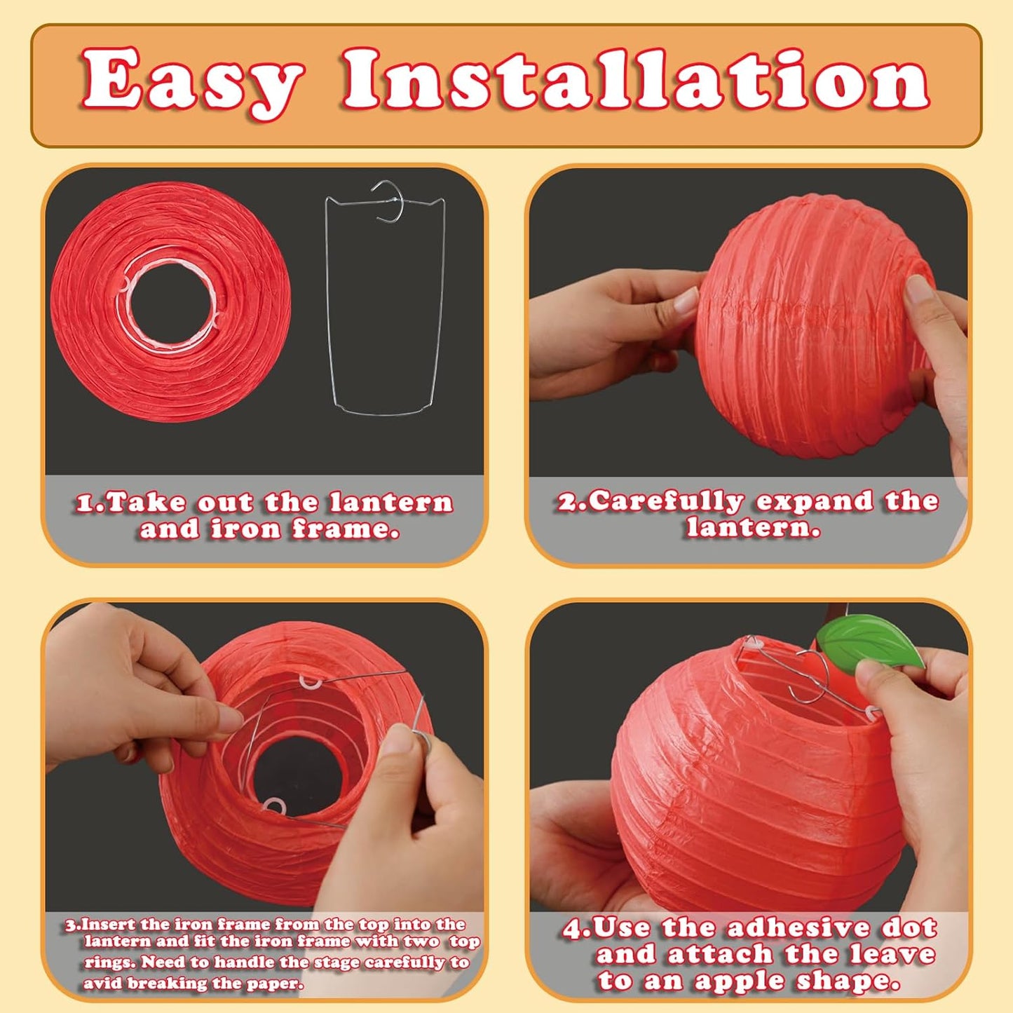 Bulk 15pcs Red Apple Shaped Paper Lanterns Back to School Classroom Decor Hanging Party and Home Decorations Wholesale