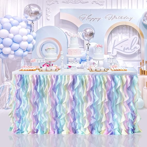Bulk Rainbow Tulle Table Skirt Curly Willow Tutu Table Skirt for Birthday Party Wedding Baby Shower Tables Decor Wholesale