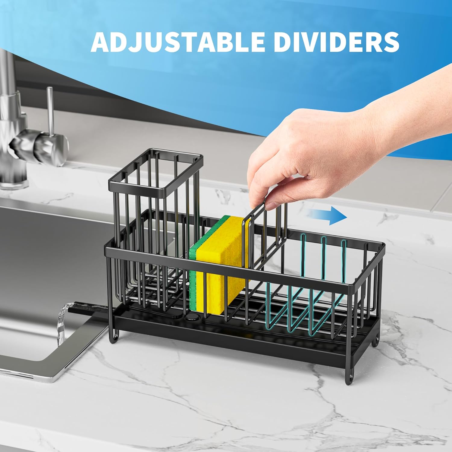 Premium Stainless Steel Sponge Holder Rustproof Kitchen Sink Organizer Brush Caddy & Soap Dispenser Storage Countertop Essentials