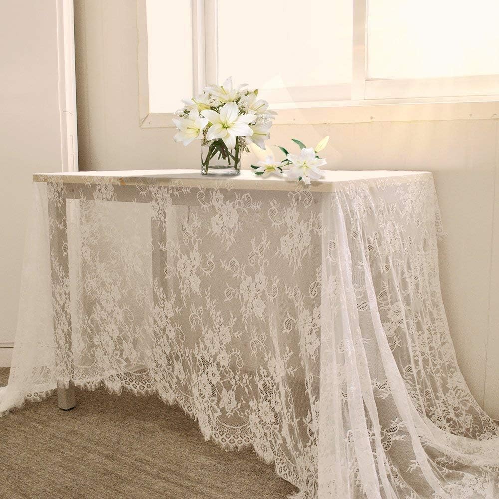 Premium White Lace Tablecloth Hand Embroidered Farmhouse Wedding Décor Eco Friendly Outdoor Bridal Reception Home Photo Staging