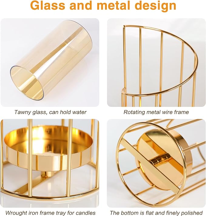 Bulk 1pc Golden Glass Flower Vase With Metal Frame Modern Geometric Candle Holders Wedding Home Decoration For Office Room Decor Home Decor Wholesale