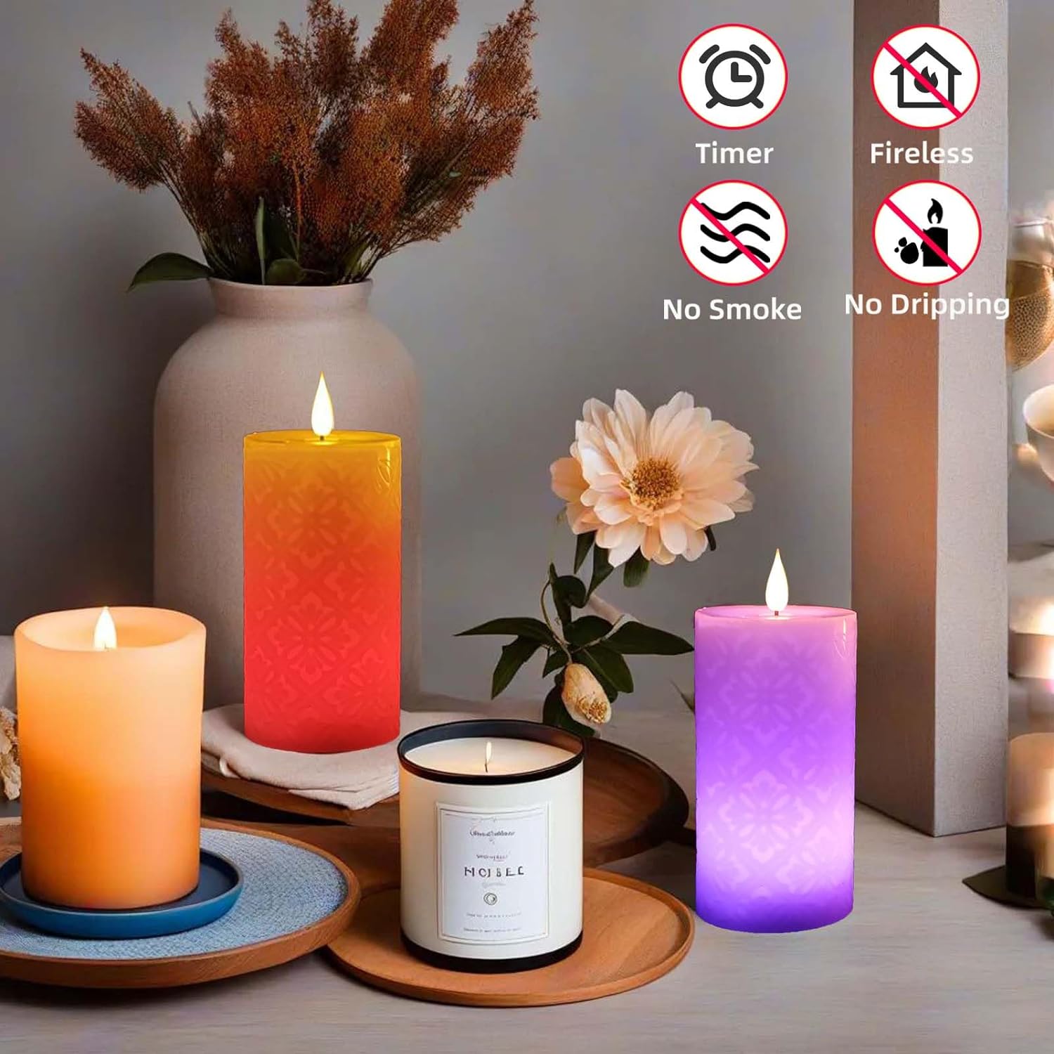 Bulk 3 Pcs LED Floral Color Changing Candles Battery-Powered Home Decor for Events and Parties Wholesale