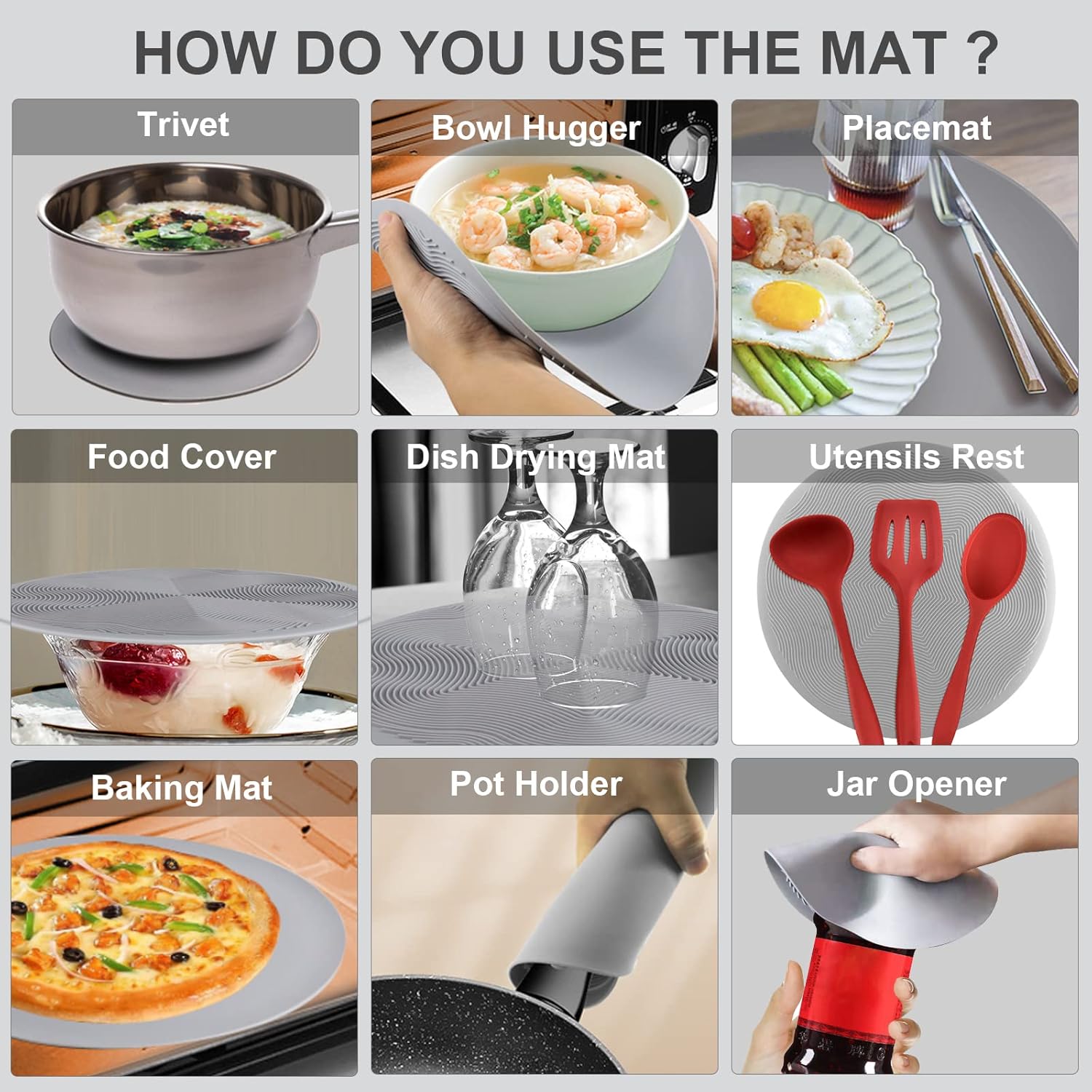 Premium Silicone Microwave Cover & Place Mat Set - Multi-Use Splatter Guard Counter Protector Bowl Holder Utensils Rest