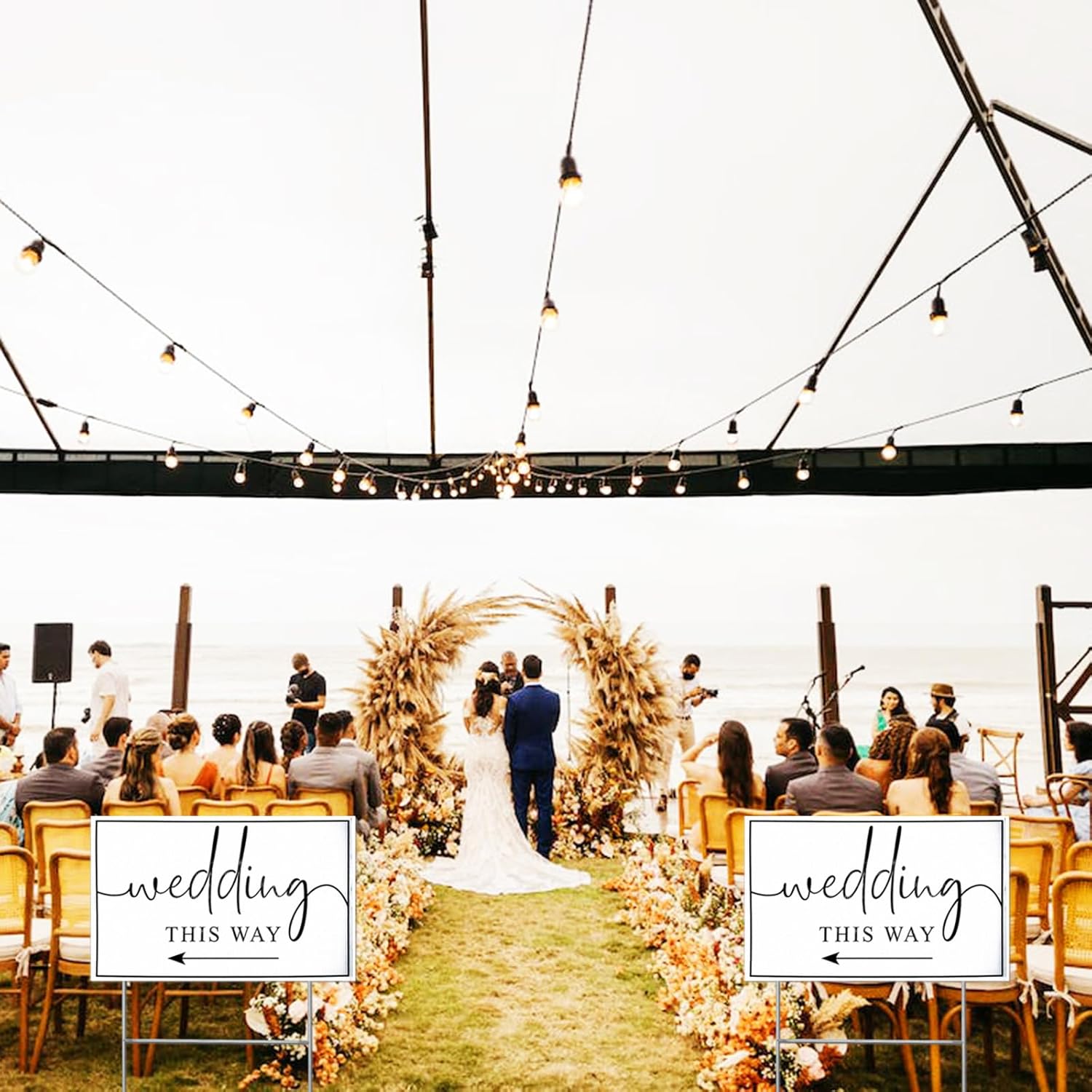 Bulk 3 Pack Weatherproof Wedding Direction Signs Double Sided Elegant Arrows with Rust Proof H-Stakes 12x17 Inch All-Season Lawn Yard Decor for Weddings Receptions & Outdoor Events Wholesale