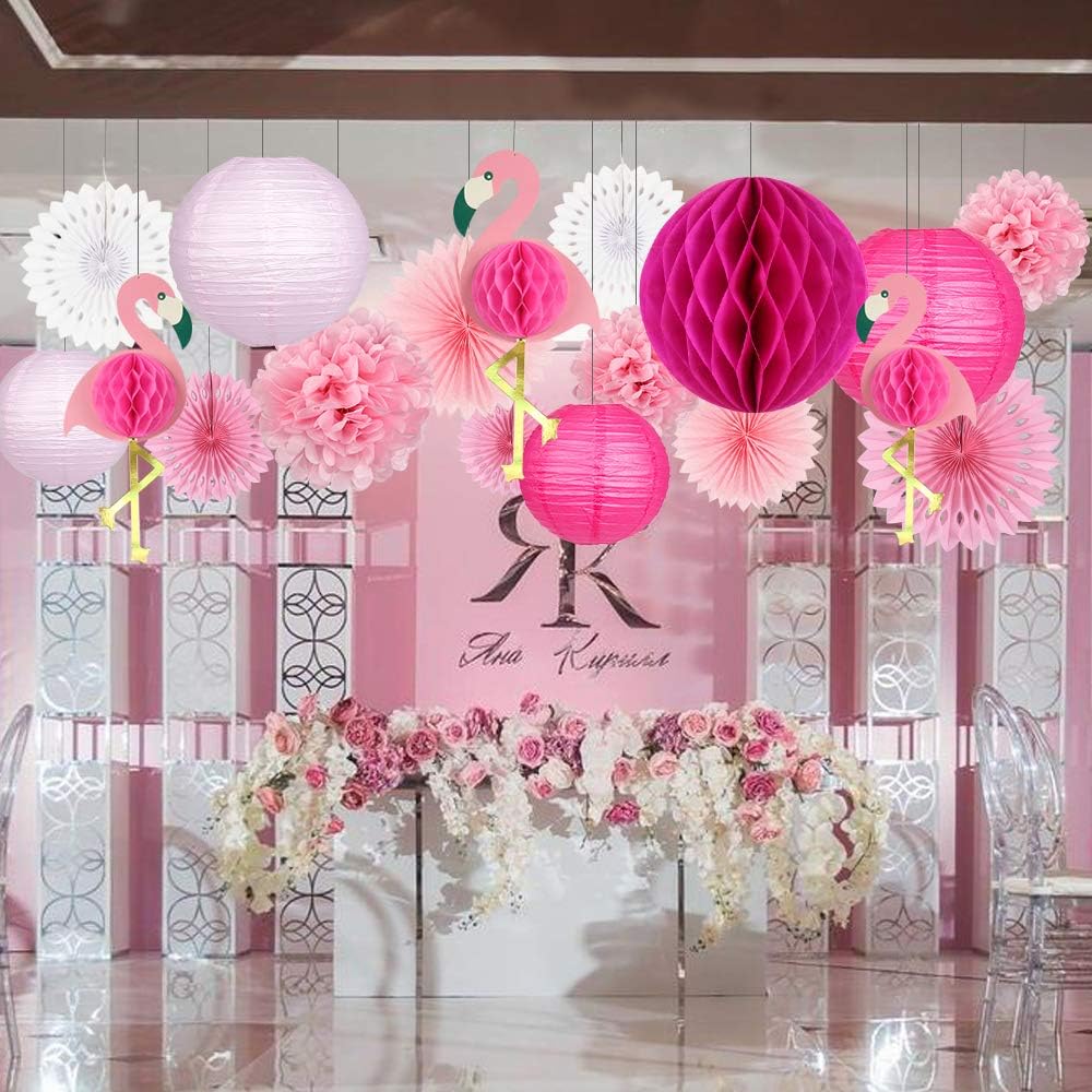 Bulk Hawaiian Luau Party Supplies Pink Flamingo Decor Pom Poms Flowers Fans Lanterns Wholesale