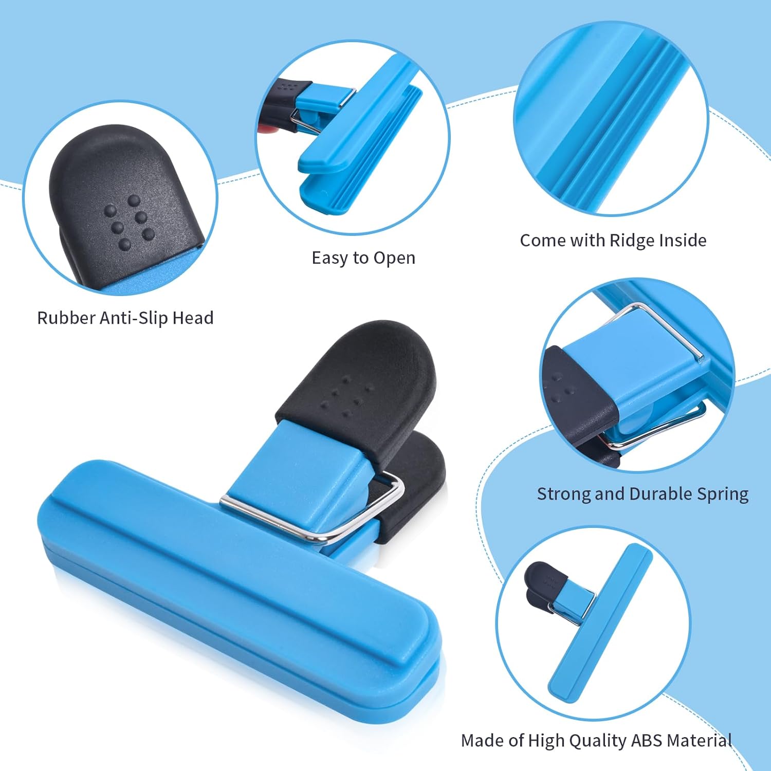 Premium 9pcs Leakproof Food Bag Sealing Clips - Heavy Duty Plastic Chip Clamp Multi Size Airtight Grip Set