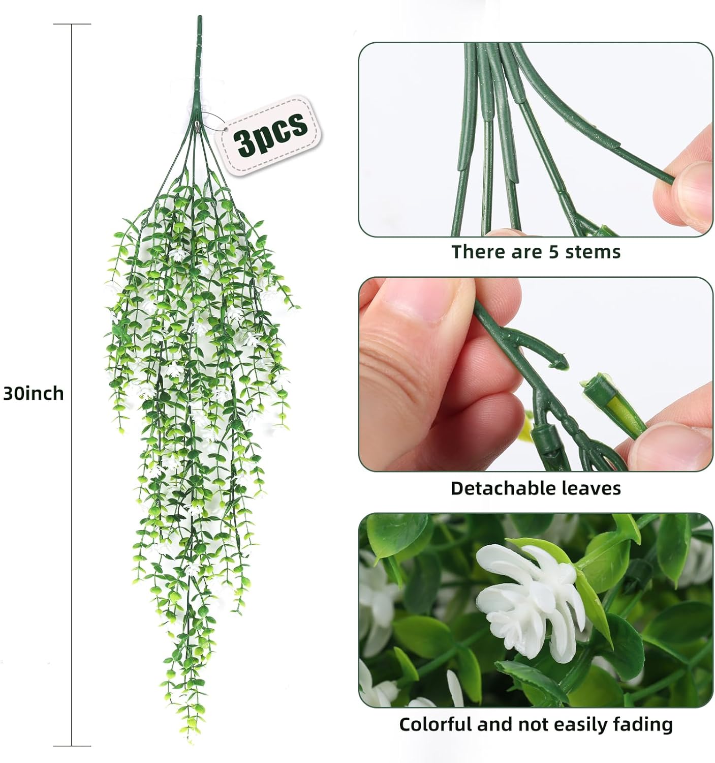 Premium 3pcs Artificial Hanging Eucalyptus Vines UV Resistant Faux Greenery for Outdoor Garden Wedding Arch Porch Indoor Home Décor