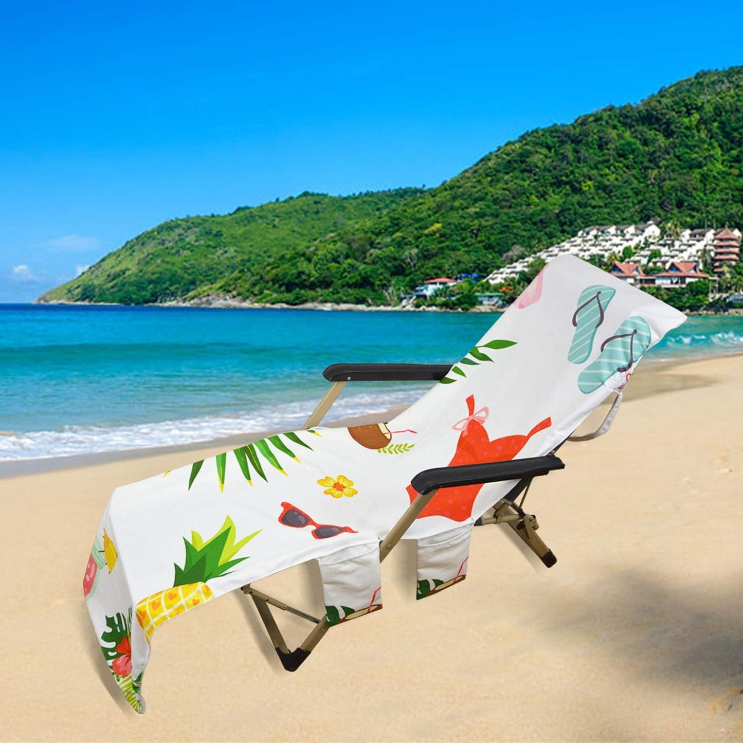 Bulk Beach Folding Chair Cover with Pockets Suitable for Patio Loungers Ideal for Sunbathing and Pool Party Decor Wholesale