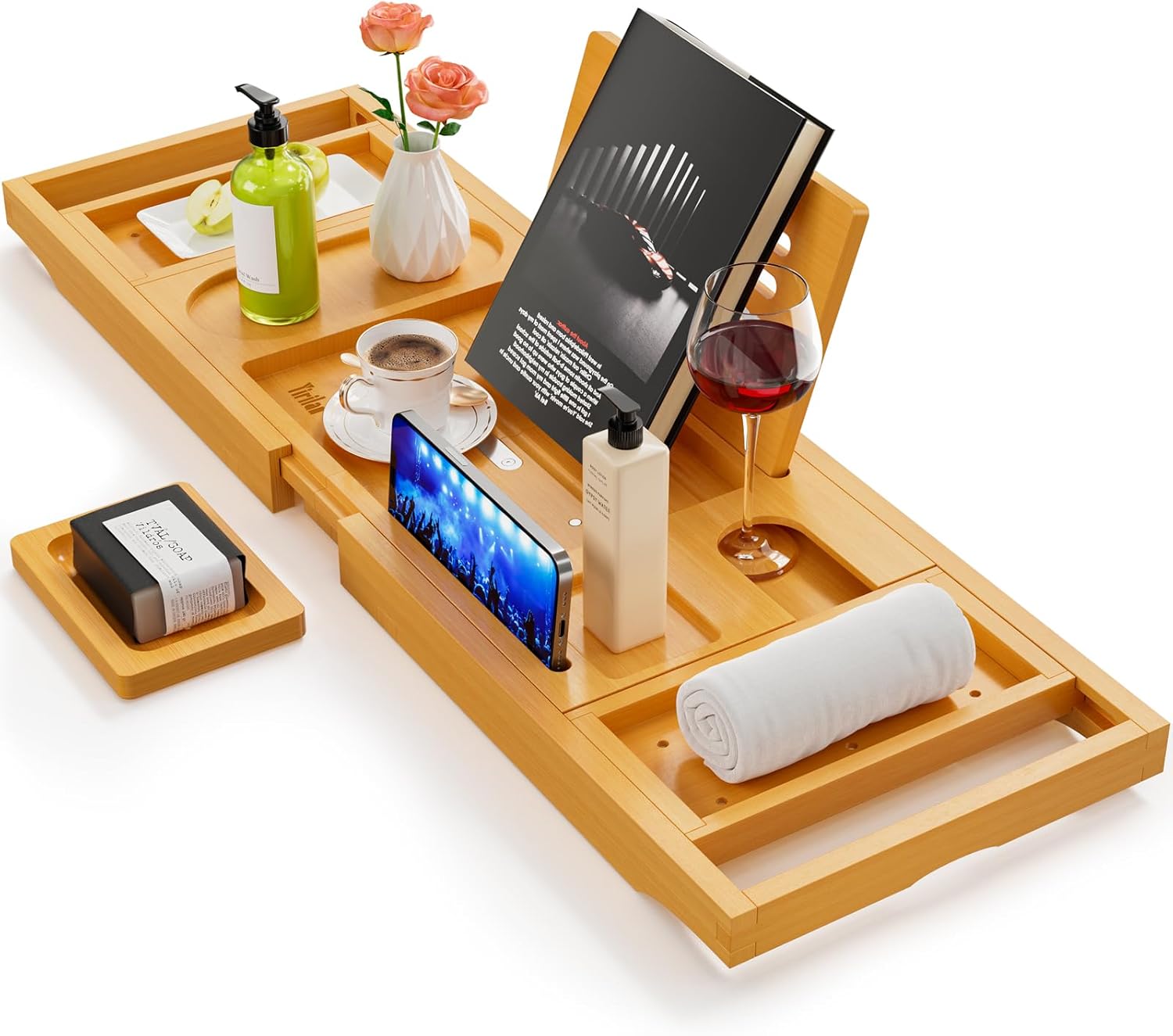Bulk Adjustable Bathtub Tray Caddy Expandable 16-28inch Non Slip Bamboo Tray with Wine Glass Holder & Phone Slot Waterproof Spa Accessories Luxury Wedding Anniversary Bridal Shower & Housewarming Gifts for Couples Women Wholesale