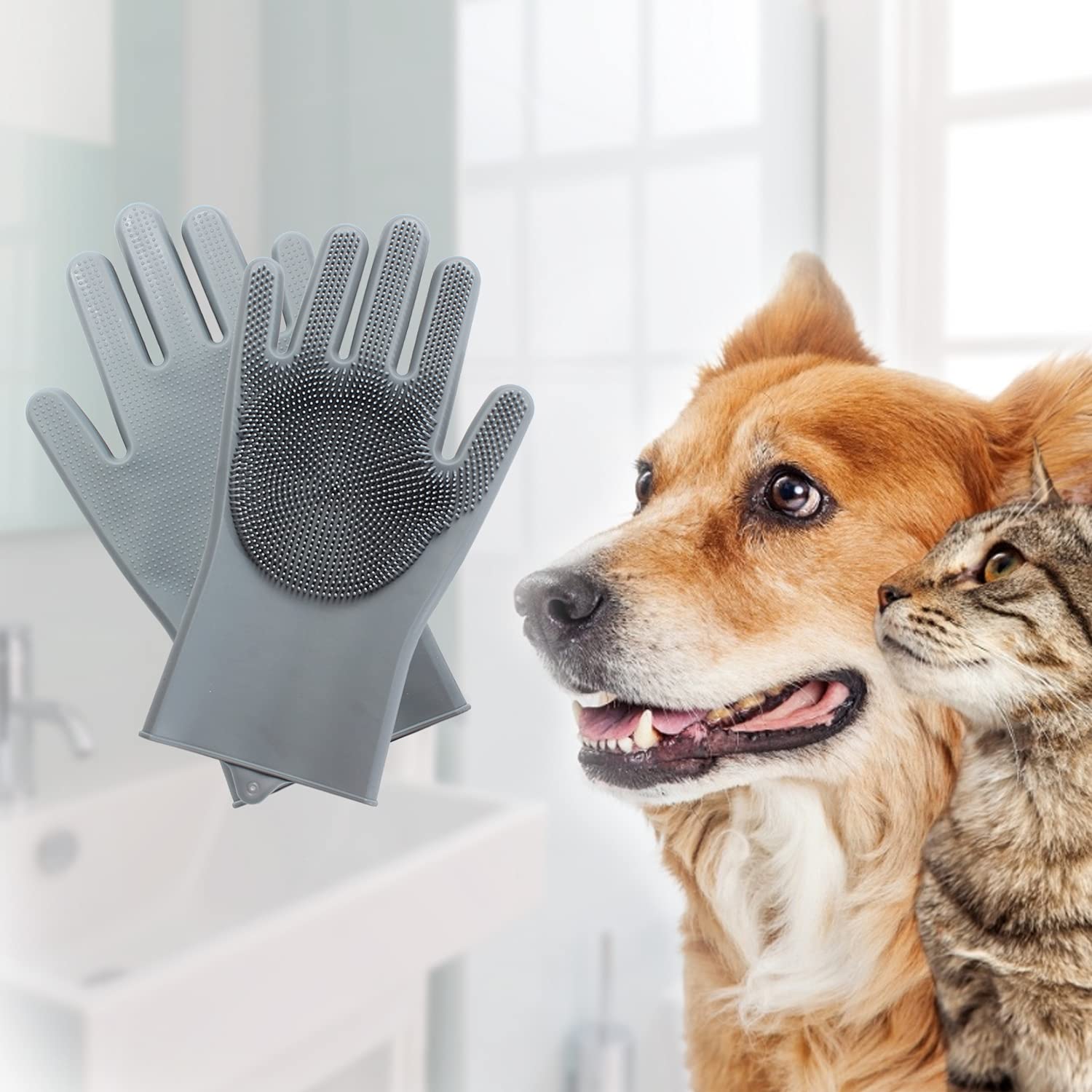 Premium 2pcs Cleaning Deshedding Glove Silicone All Pet Grooming Mitt 255 Massage Nodes for Dogs Cats Horses Indoor Outdoor Use