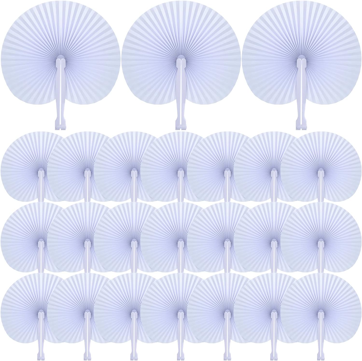 Bulk 100 Pcs White Paper Fans Round Folding Wedding Fans with Plastic Handle for Guests Birthday Party Favors for Men and Women Wholesale