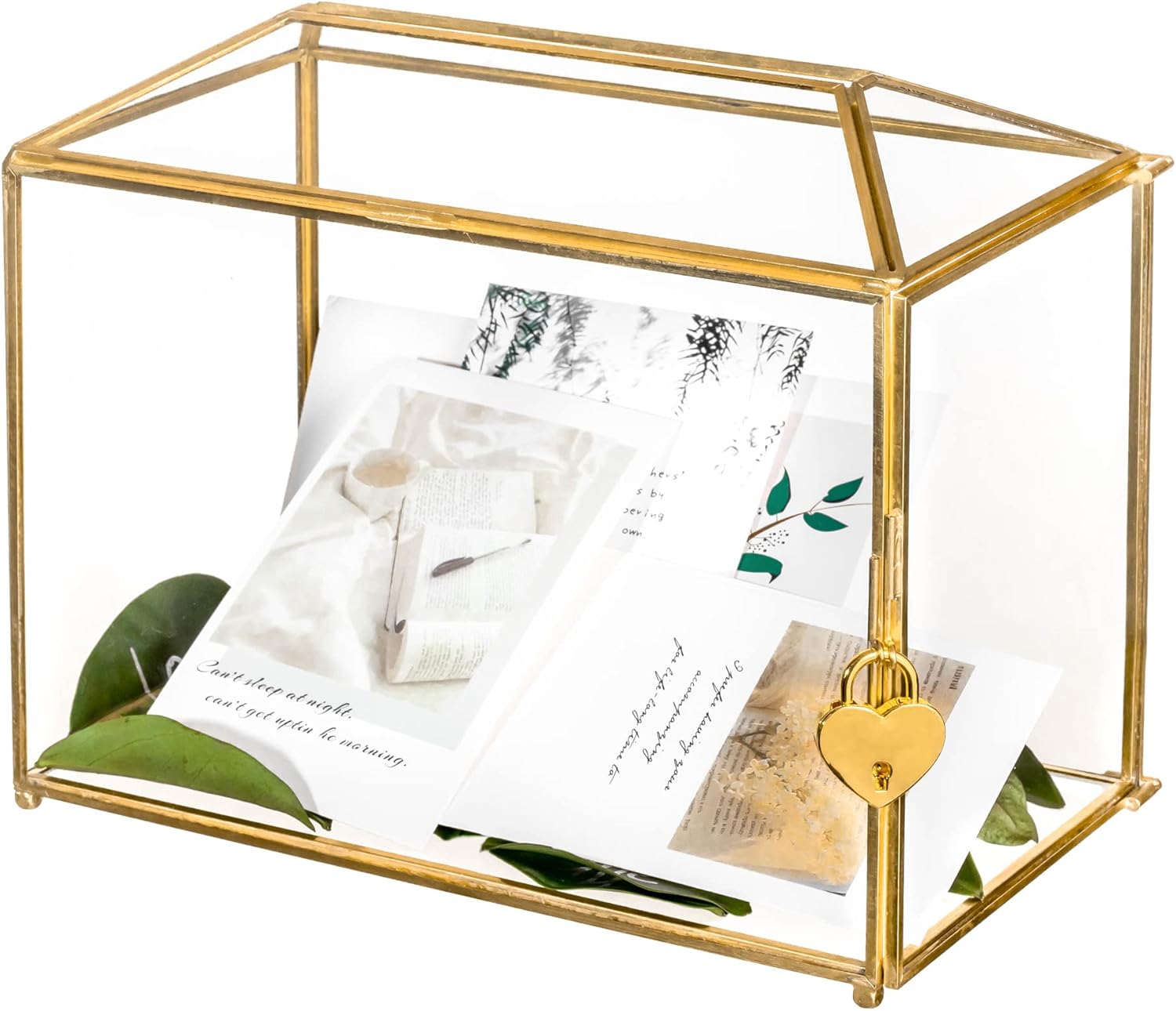 Bulk Reinforced Shatterproof Wedding Glass Card Box with Security Lock 10.2" Modern Geometric Terrarium for Weddings Baby Showers & Vow Renewals Gold Accent Tabletop Display Case Wholesale