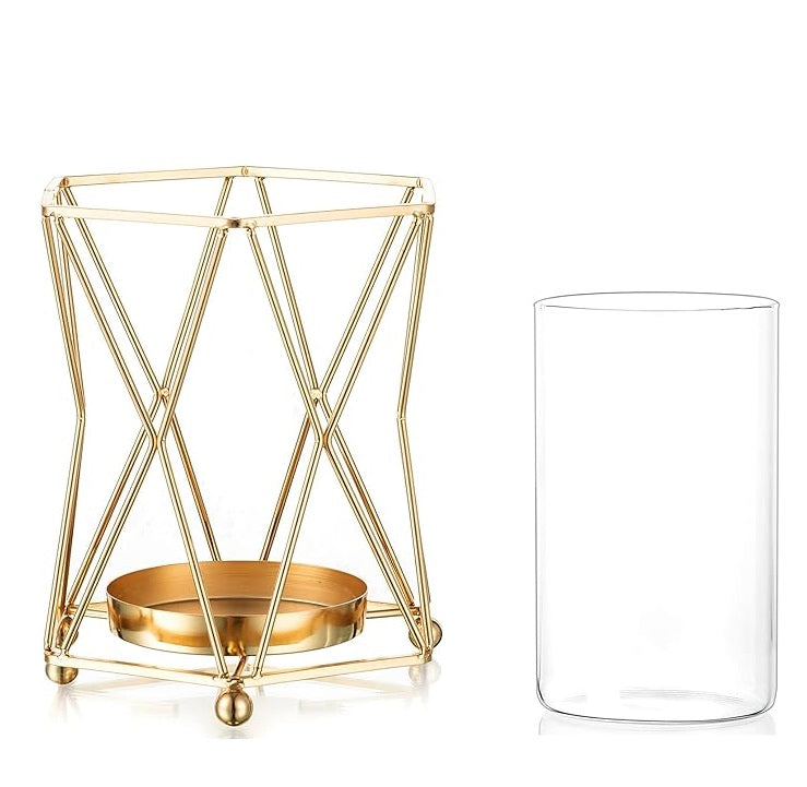 Bulk 1pc Glass Vases with Metal Stand Hollow-out Geometric Clear Flower Vase for Wedding Home Decor Centerpieces Wholesale