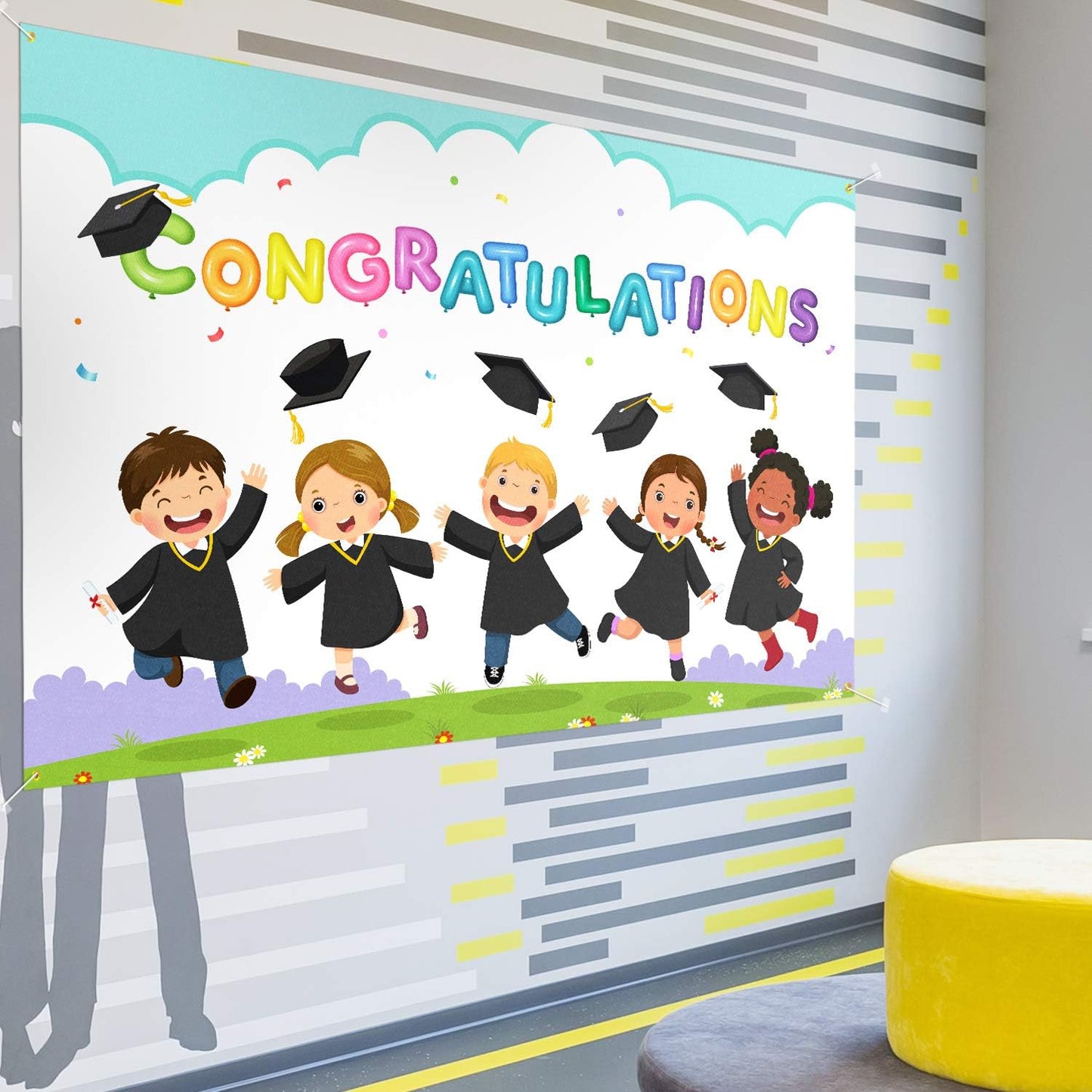 Bulk 6x4 ft Large White Congratulations Backdrop Banner Kindergarten Graduation Party Decorations Background Wholesale