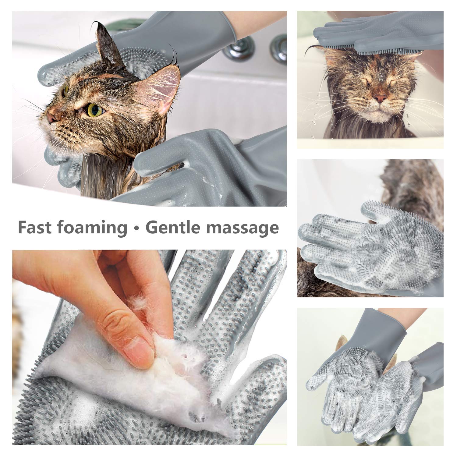 Premium 2pcs Cleaning Deshedding Glove Silicone All Pet Grooming Mitt 255 Massage Nodes for Dogs Cats Horses Indoor Outdoor Use