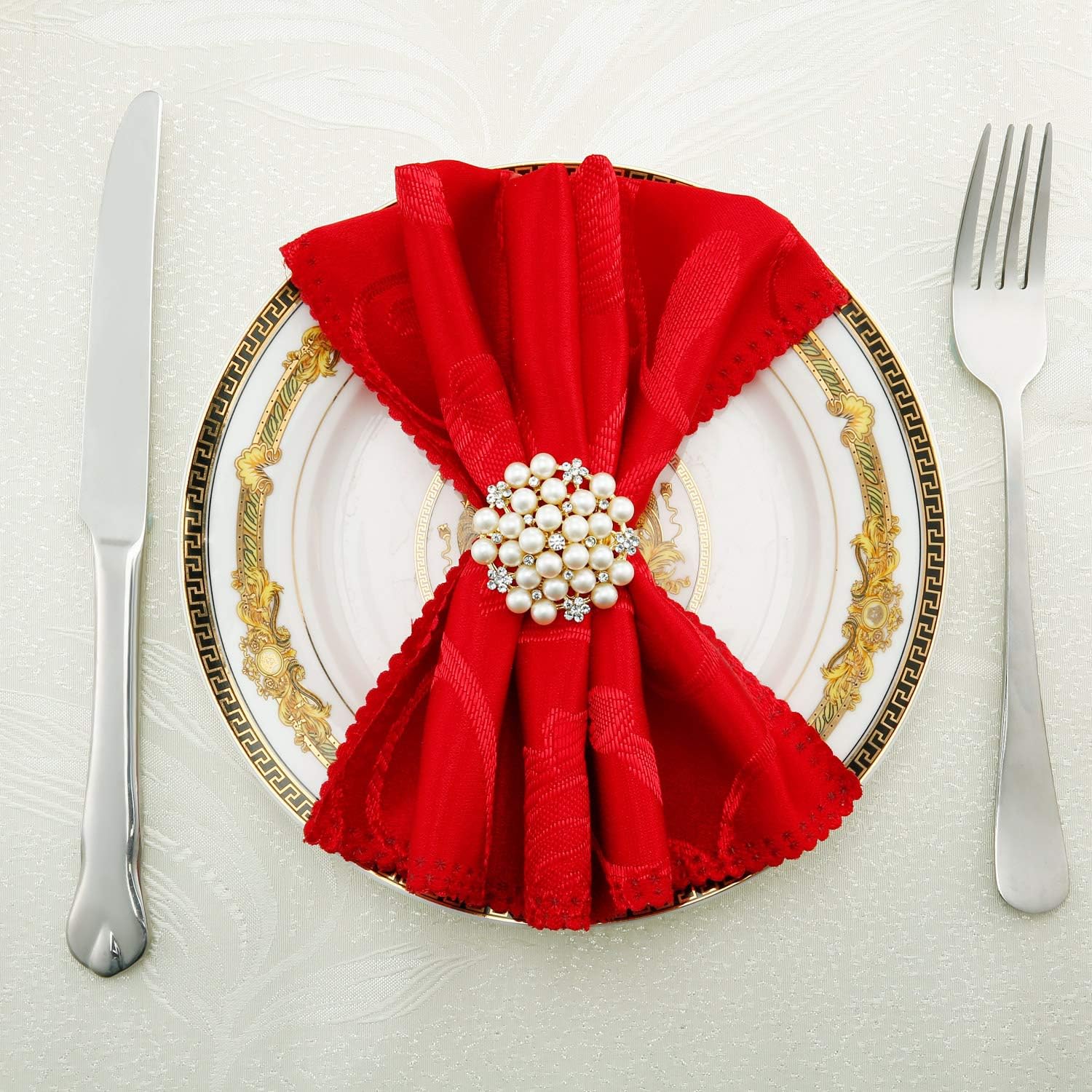 Bulk 12 Pcs Gold Pearl Flower Napkin Rings Wedding Party Decorations Wholesale