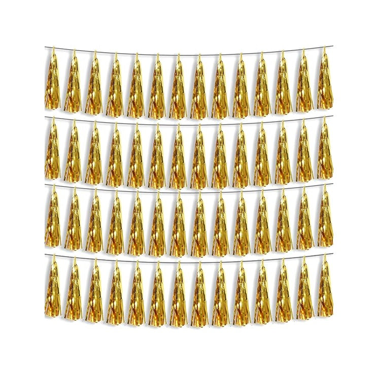 Bulk 60 Pcs 14x9.5 Inch Pre Tied Paper Fringe Tassels with Metallic Foil Streamers Garland for Parade Wedding Birthday Baby Shower Party Decor Wholesale