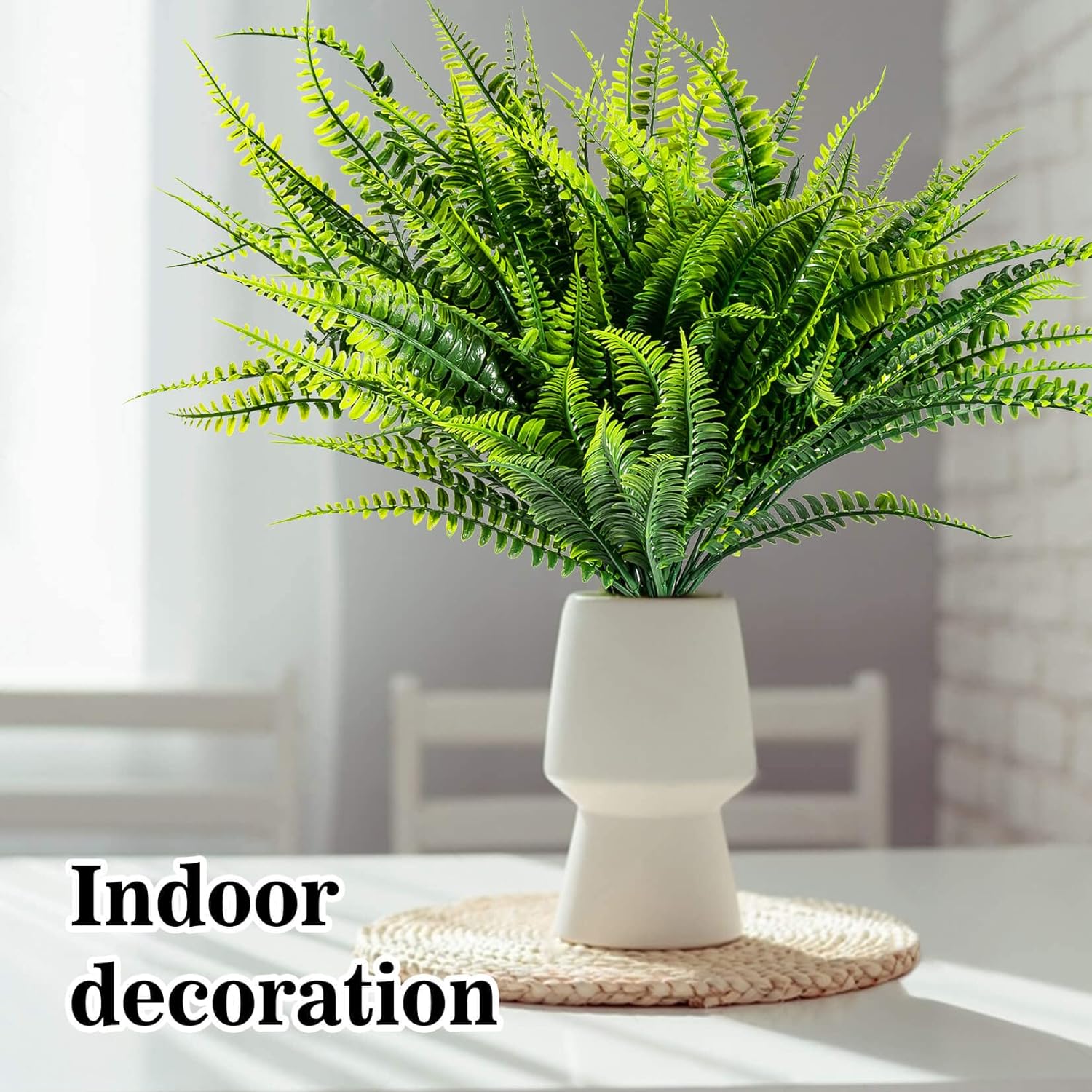 Premium Artificial Boston Fern Plants Indoor Outdoor 10PCS UV Resistant Realistic Faux Greenery Stems for Porch Decor
