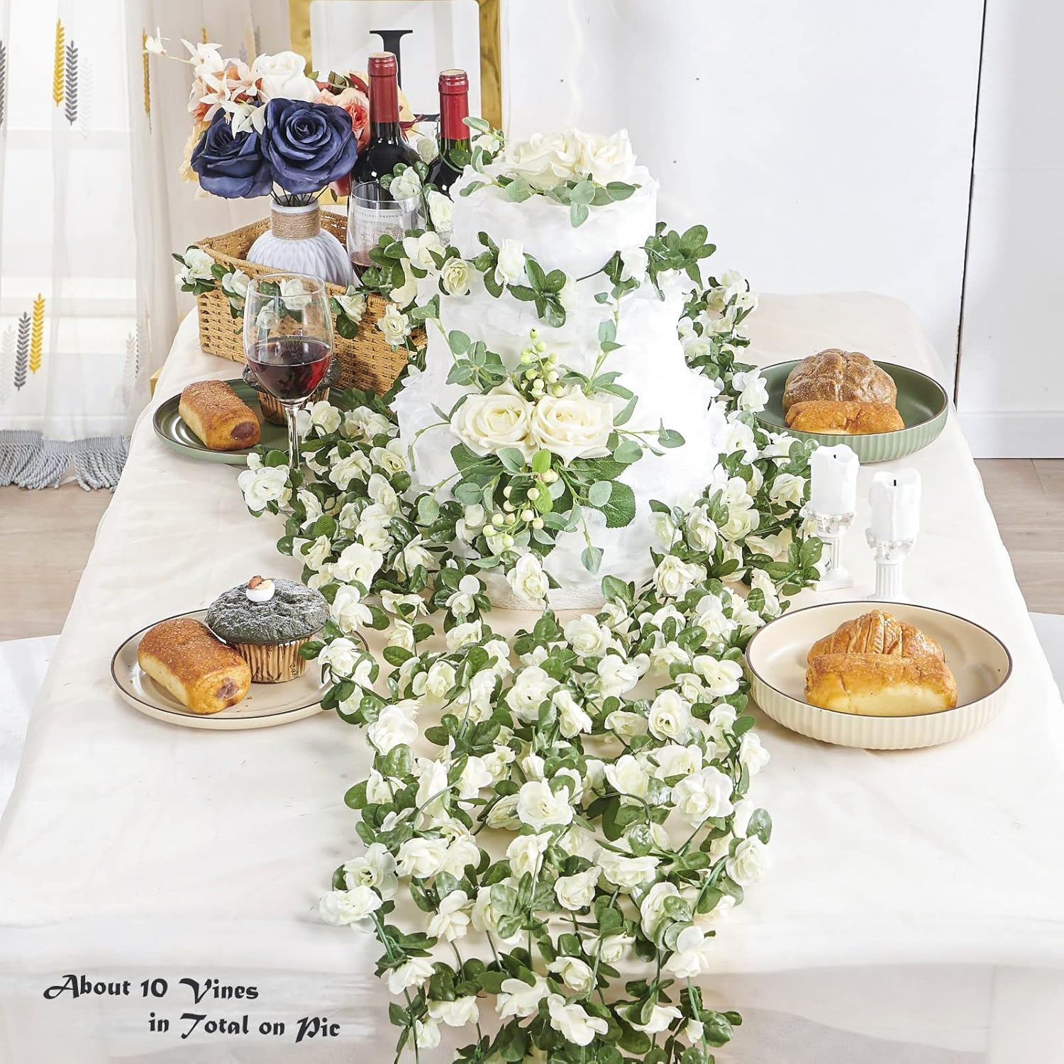 Bulk 8 Pcs Flower Garland 2025 Silk Rose Vine Greenilk Leaves Wedding Arch Boho Wall Decor Reusable Hypoallergenic Party Wholesale