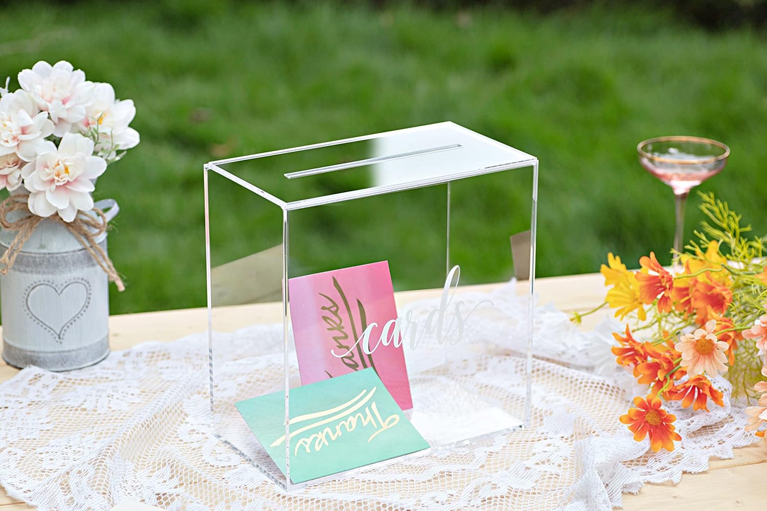 Bulk 2 Pcs Premium Acrylic Card Boxes with Locking Slot Thick Wedding Money Box for Receptions Ballot Collection & Fundraisers Blank Customizable DIY Event Keepsake Box Commercial Grade Wholesale