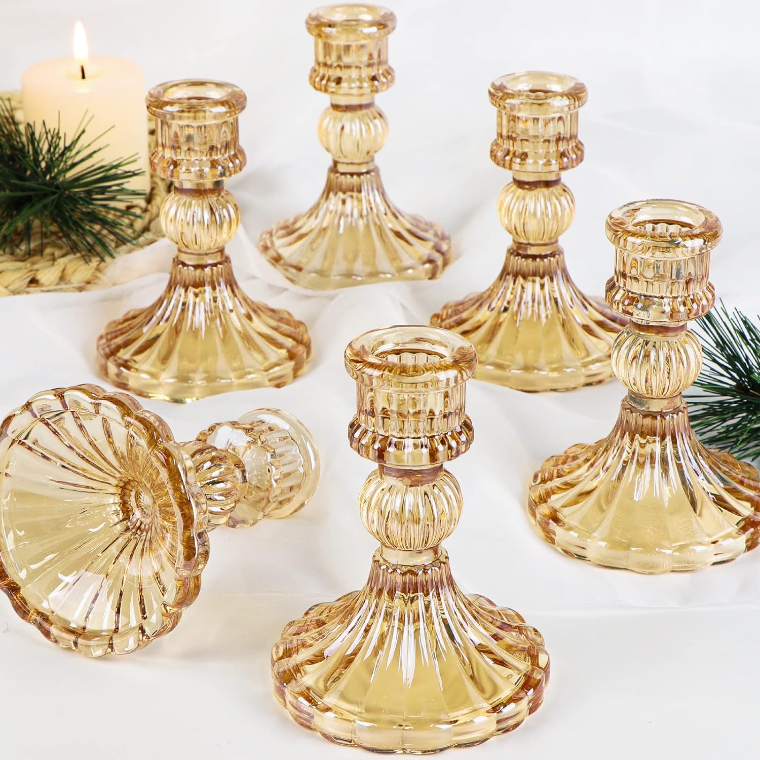 Bulk 6 Pcs Clear Taper Candle Holders Set Elegant Wedding Valentine's Day Anniversary Bridal Shower Home Party Table Decor Wholesale