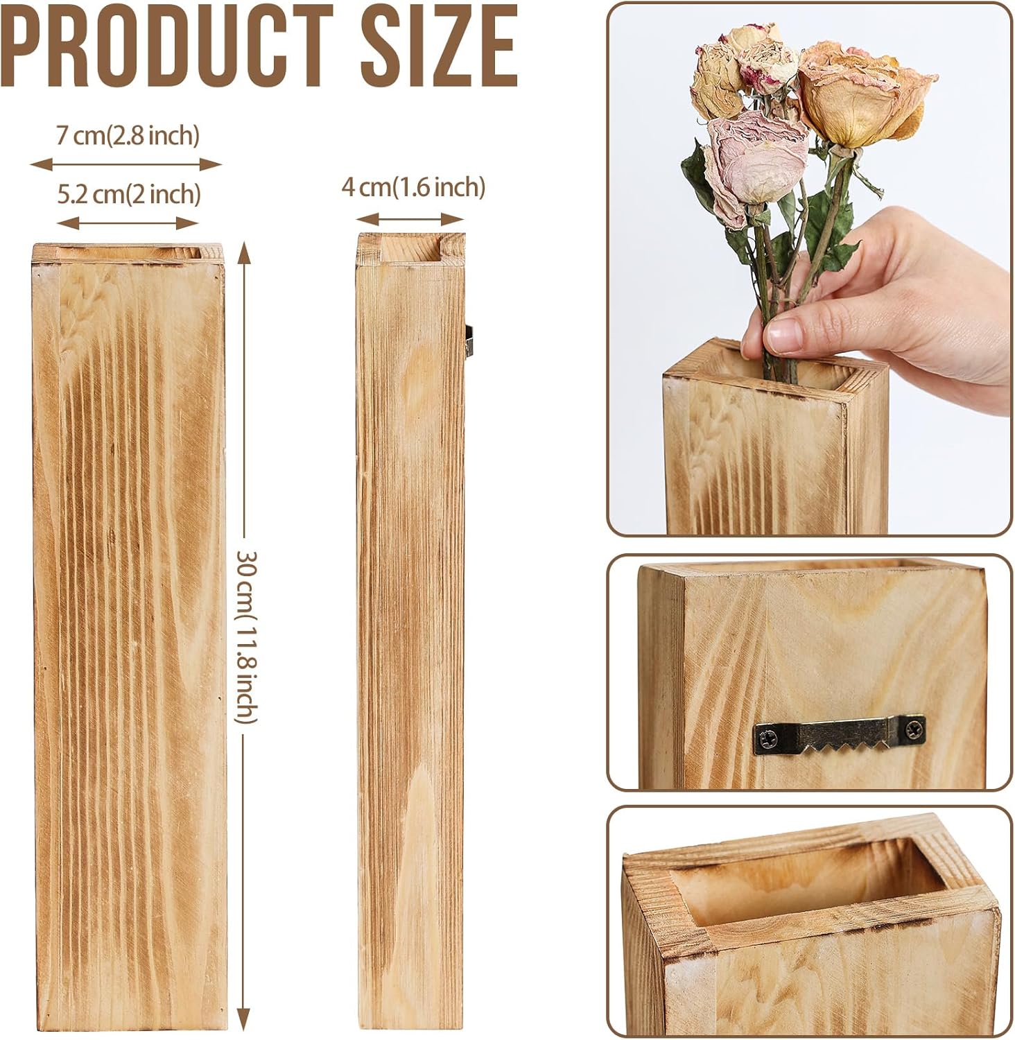 Premium Wood Wall Planter Set 4 Pack Natural Walnut Finish Rust-Resistant Hanging Planters for Living Room Home Office Patio Decor