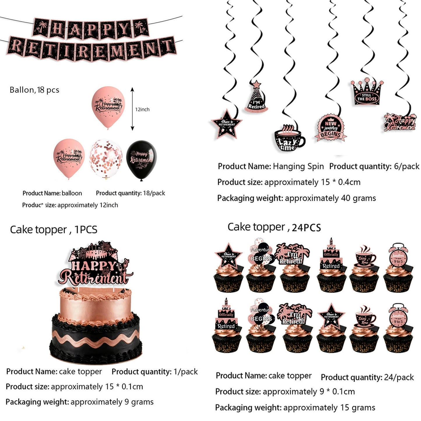 84-Piece Rose Gold Retirement Party Decor Kit - All-In-One Party Supplies & Decorations