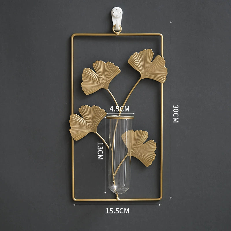 Bulk Wall Mounted Gold Metal Plant Stand with Glass Tube Vase Hanging Planter for Home Living Room Office Decor Wholesale