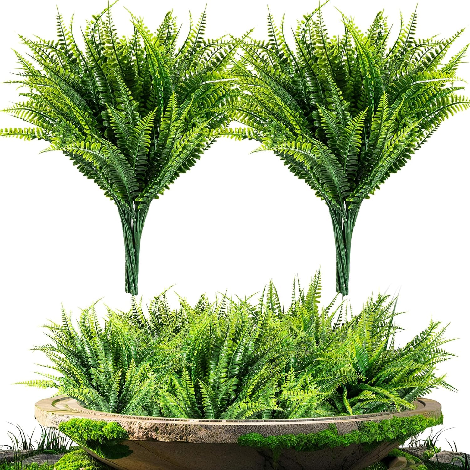 Premium Artificial Boston Fern Plants Indoor Outdoor 10PCS UV Resistant Realistic Faux Greenery Stems for Porch Decor