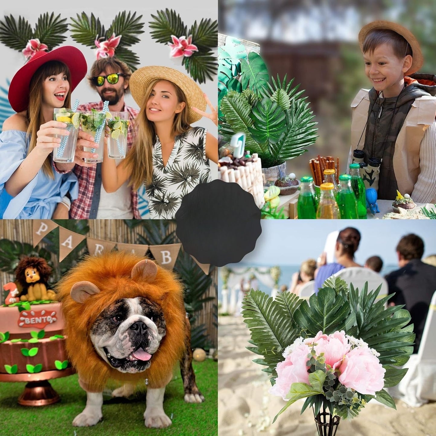 Premium 108 Count Tropical Foliage 2 Set 6 Sizes Artificial Palm Leaves with Stems Luau Safari Wedding Durable All Weather Décor