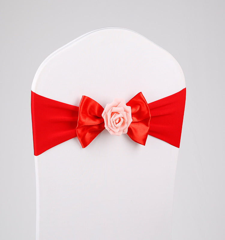 Bulk 2 Pcs Chair Sashes with Floral Bow Tie for Hotel Wedding Banquet Elastic Chair Cover Wholesale