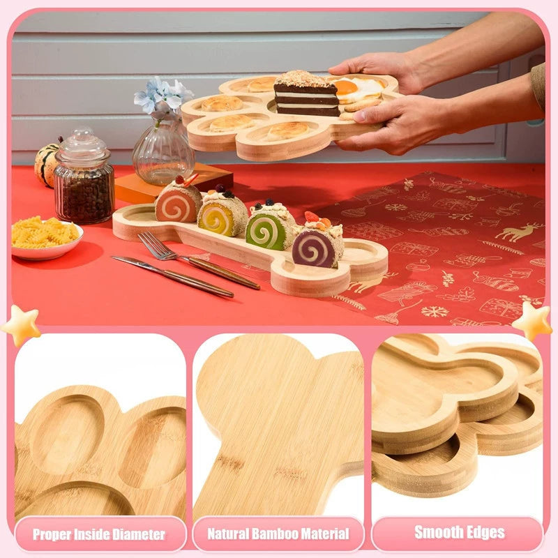 Bamboo Pet-Themed Serving Trays - Dog Paw & Bone Shapes for Snacks, Cheese & Baby Food