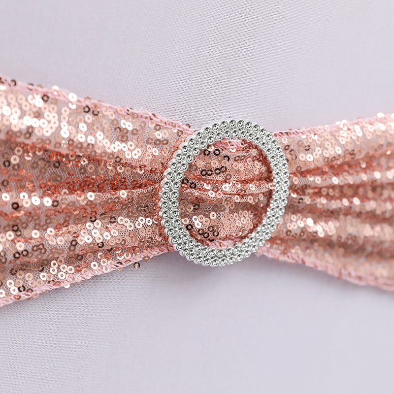 Bulk 10 PCS Sequin Chair Sashes Bows Universal Elastic Chair Cover Bands with Buckle Slider for Wedding Banquet Party Decor Wholesale