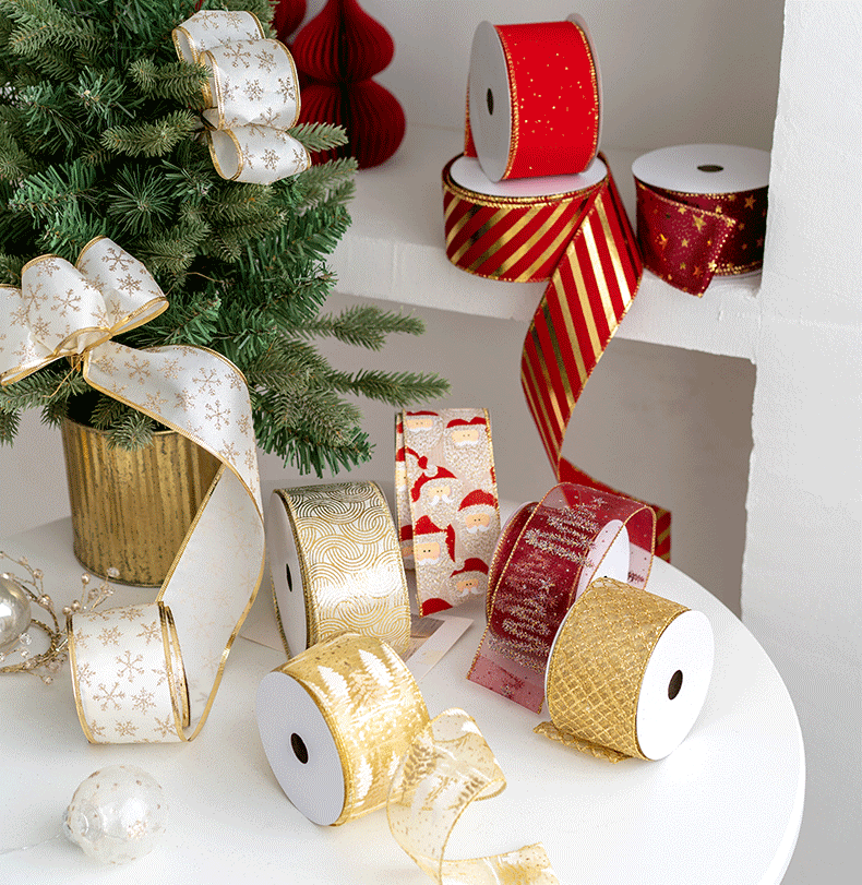 Bulk 10 Yards Glitter Christmas Ribbon Grosgrain Ribbon for Gift Wrapping Crafts DIY Xmas Decorations Wholesale