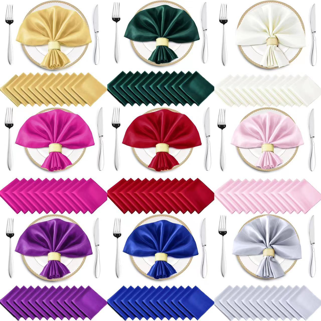 Premium 12 Pack Fade Resistant Satin Napkins Wrinkle Proof Wedding Banquet Decor Silk Finish for Reception Party Table Settings