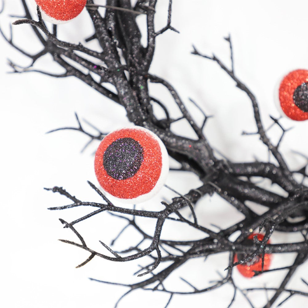 17 Inch Artificial Spooky Eyeball Wreath Black Glowing Halloween Front Door Decor