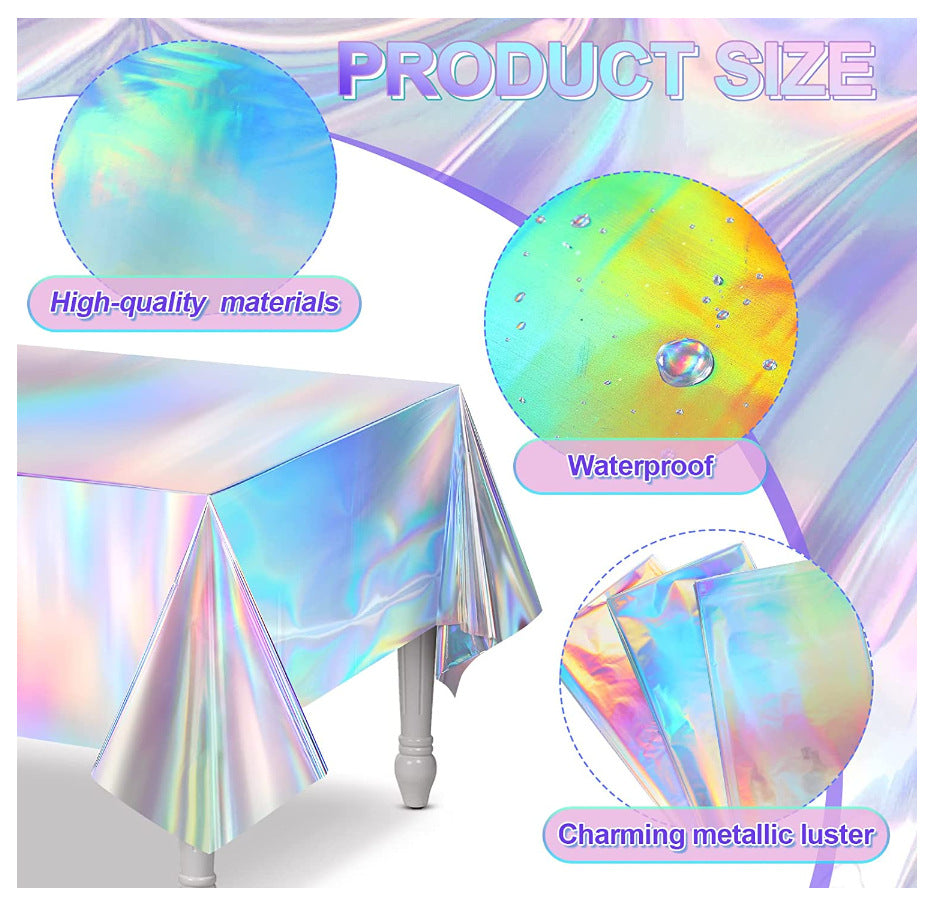 Bulk 1 Pc Holographic Iridescent Plastic Tablecloth Laser Foil Disposable Table Cover for Wedding Disco Birthday Holiday Mermaid Party Decor Wholesale