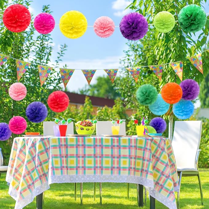 Bulk 28 Pcs 2.5 Inch Colorful Tissue Paper Pom Poms Sets for Birthday Celebration Wedding Party Indoor Outdoor Hanging Decor Supplies Wholesale