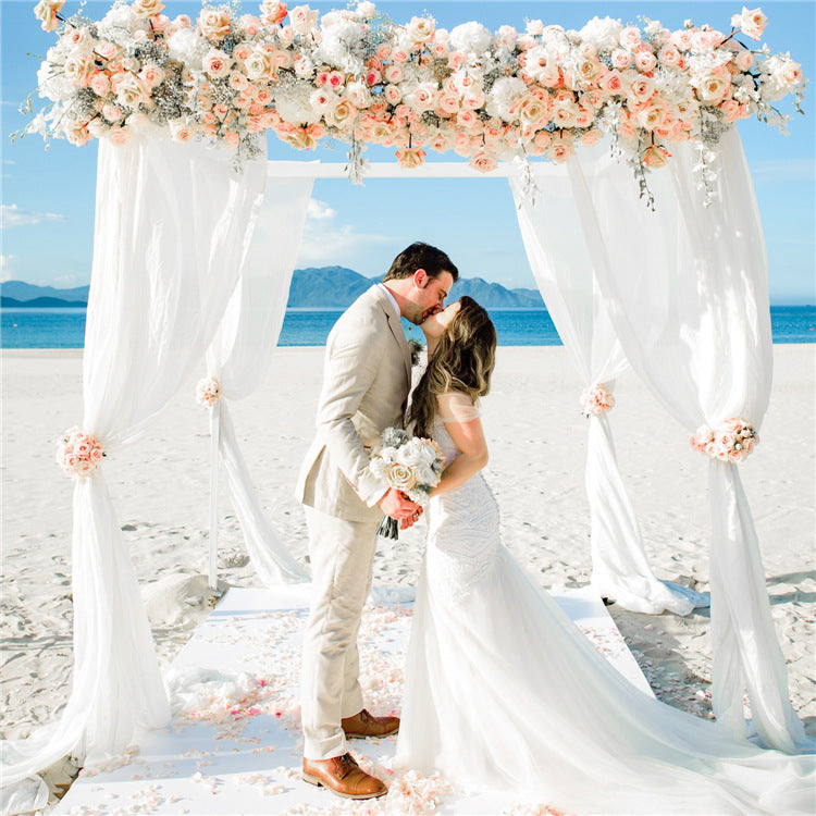 Bulk 2 PCS Chiffon Voile Backdrop Curtain 5FTx7FT Panels Fabric Drapes for Wedding Baby Shower Stage Decorations Wholesale