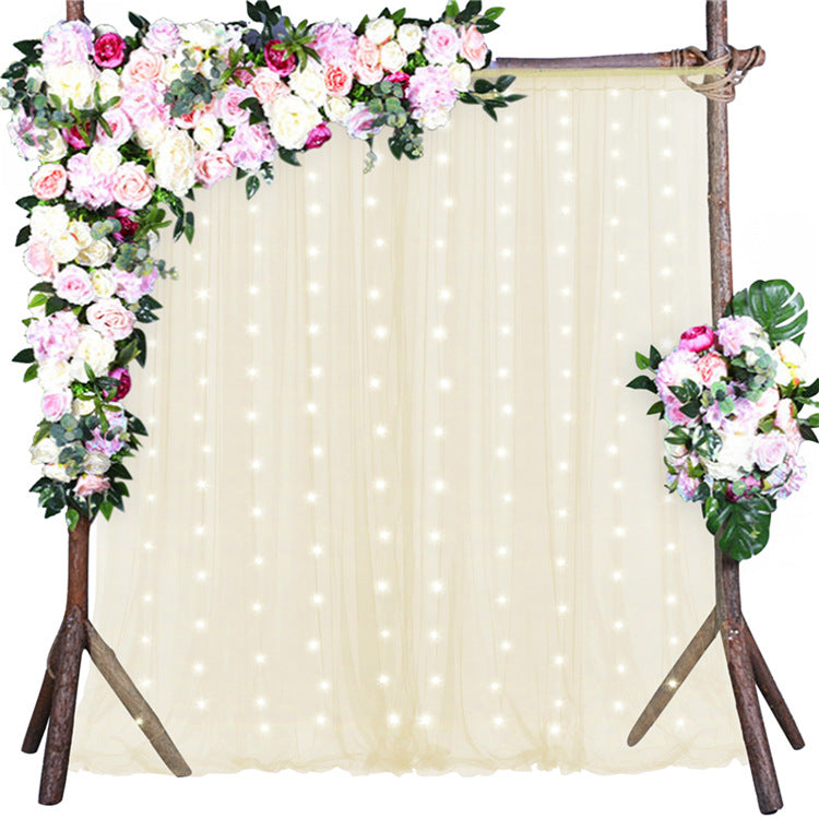 Bulk 2 PCS Tulle Sheer Backdrop Curtain Drapes with Led Light for Wedding Arch Baby Shower Birthday Party Decoration Wholesale