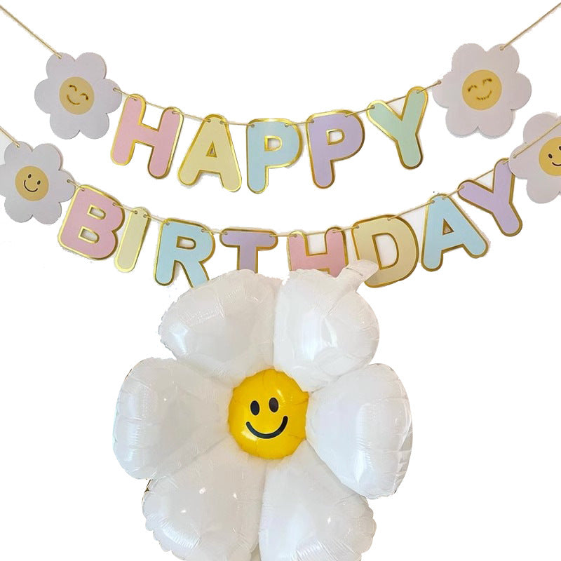 Bulk 2 Set Happy Birthday Banner with Daisy Flower for Birthday Party Baby Shower Party Supplies Wholesale