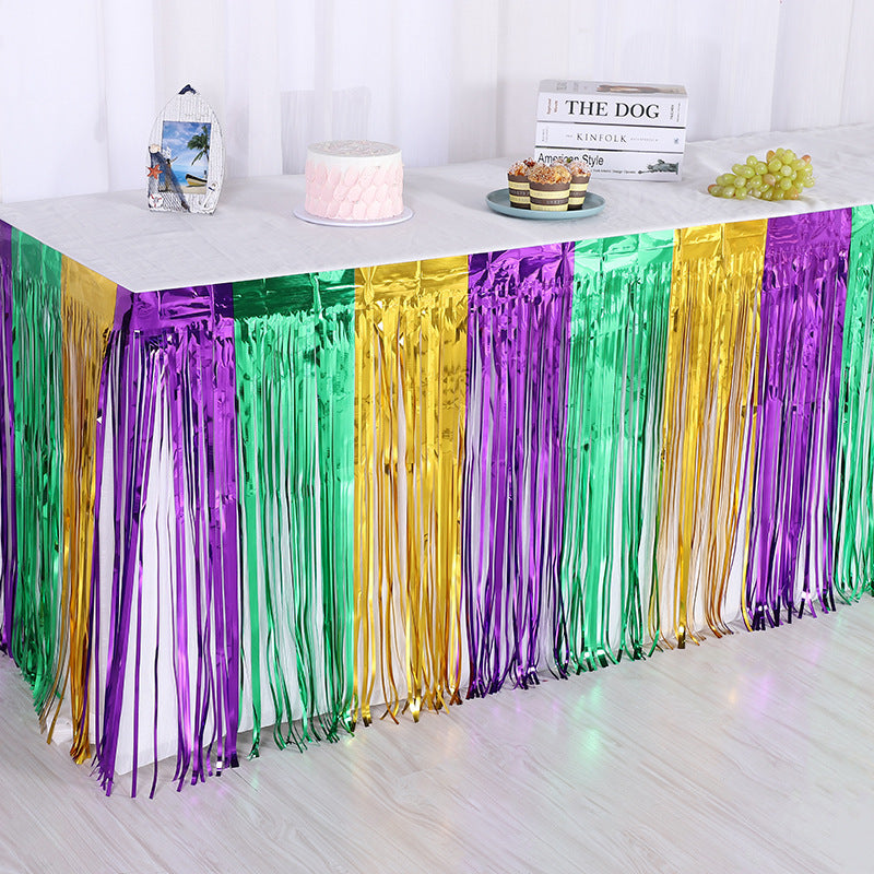 Bulk 2pcs Metallic Foil Fringe Tinsel Table Skirt Table Streamer for Wedding Birthday Parade Floats Christmas Party Decoration Wholesale