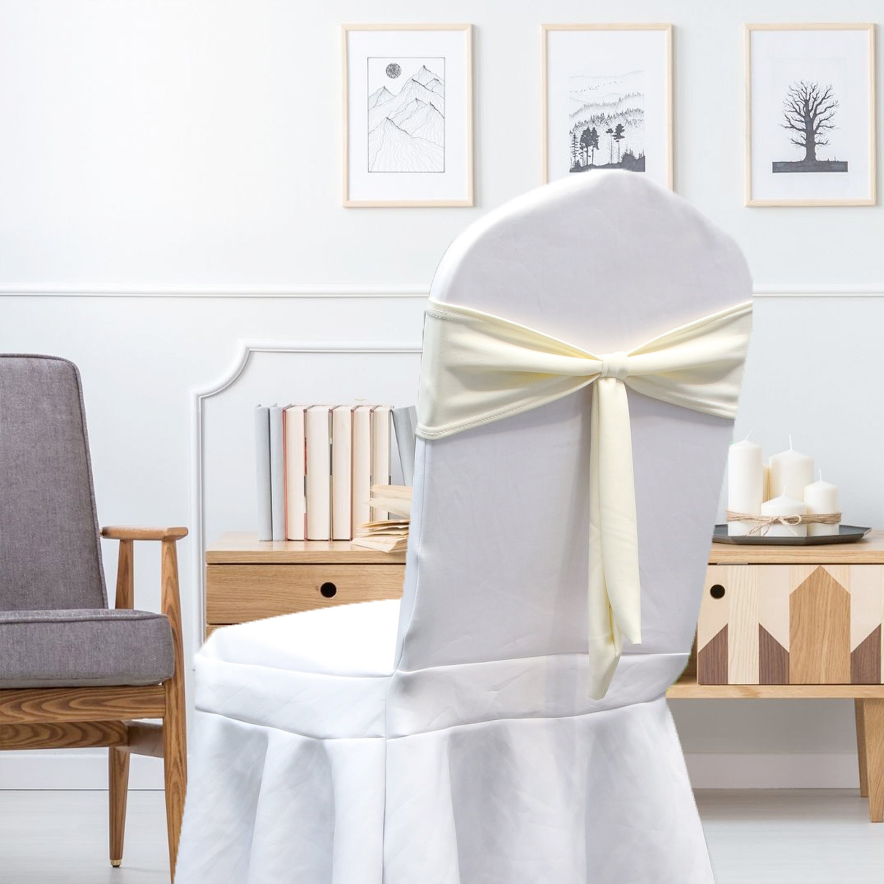 Bulk 12 PCS Elastic Bow Polyester Chair Sashes Wedding Banquet Party Event Decoration Wholesale