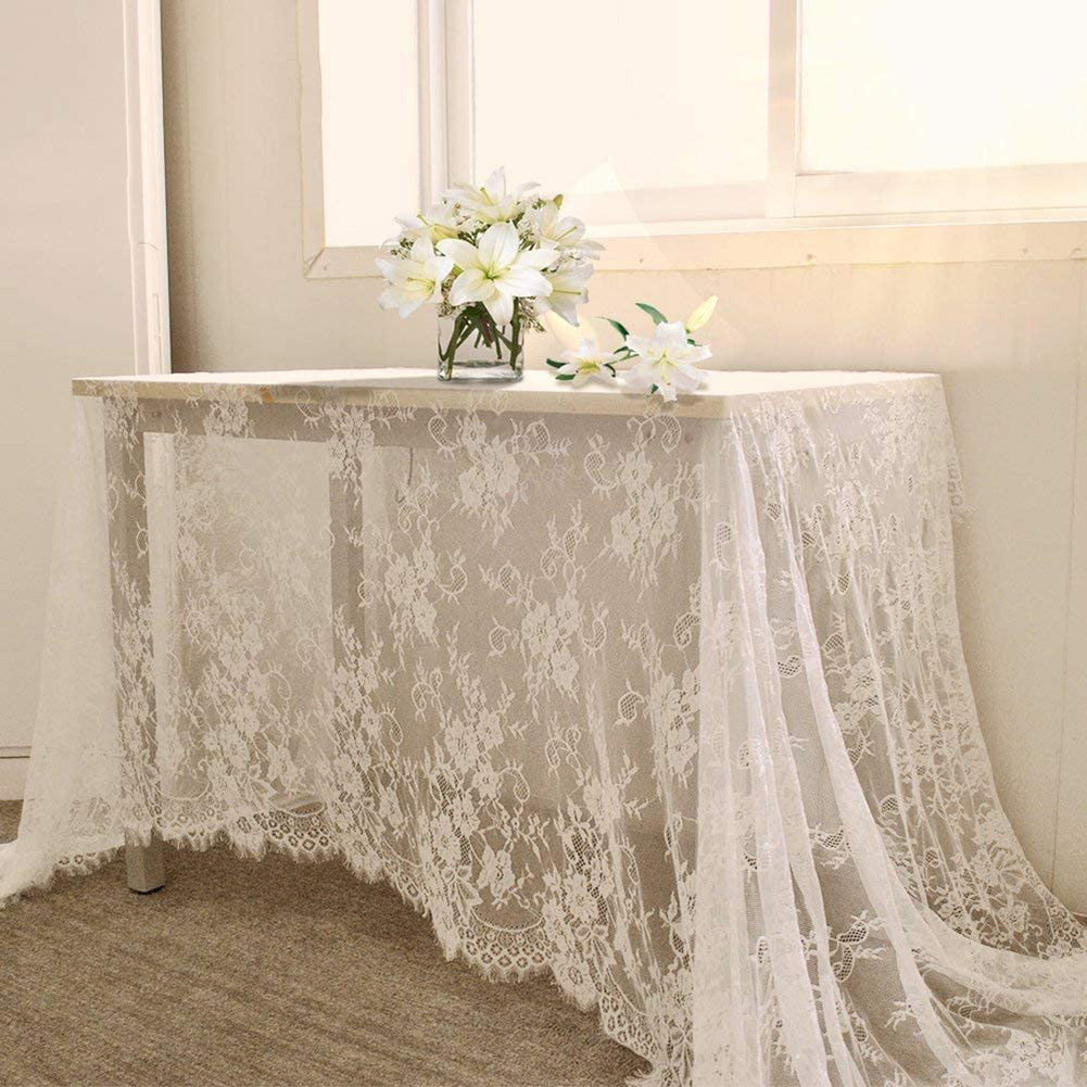 Bulk White Lace Tablecloth 59 x 118 Inch Rectangular Vintage Embroidered Wedding Tablecloth for Outdoor Party Reception & Home Decor Wholesale