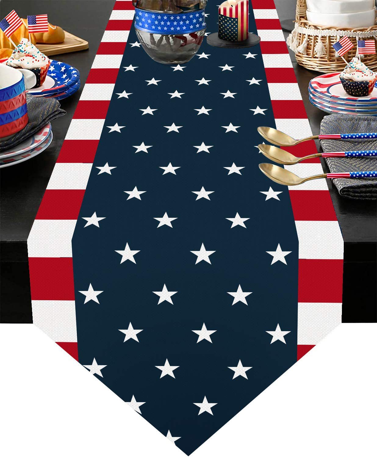 Bulk 2 Pcs Patriotic Independence Day Table Runners for Party Dining Kitchen Home Decor Wholesale