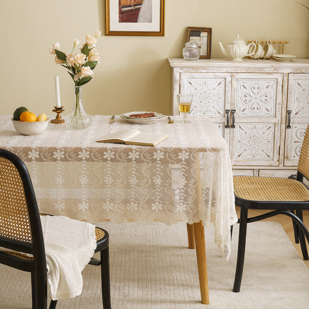 Bulk Snowflake Lace Tablecloth Embroidered Table Cover for Wedding Party Decor Wholesale