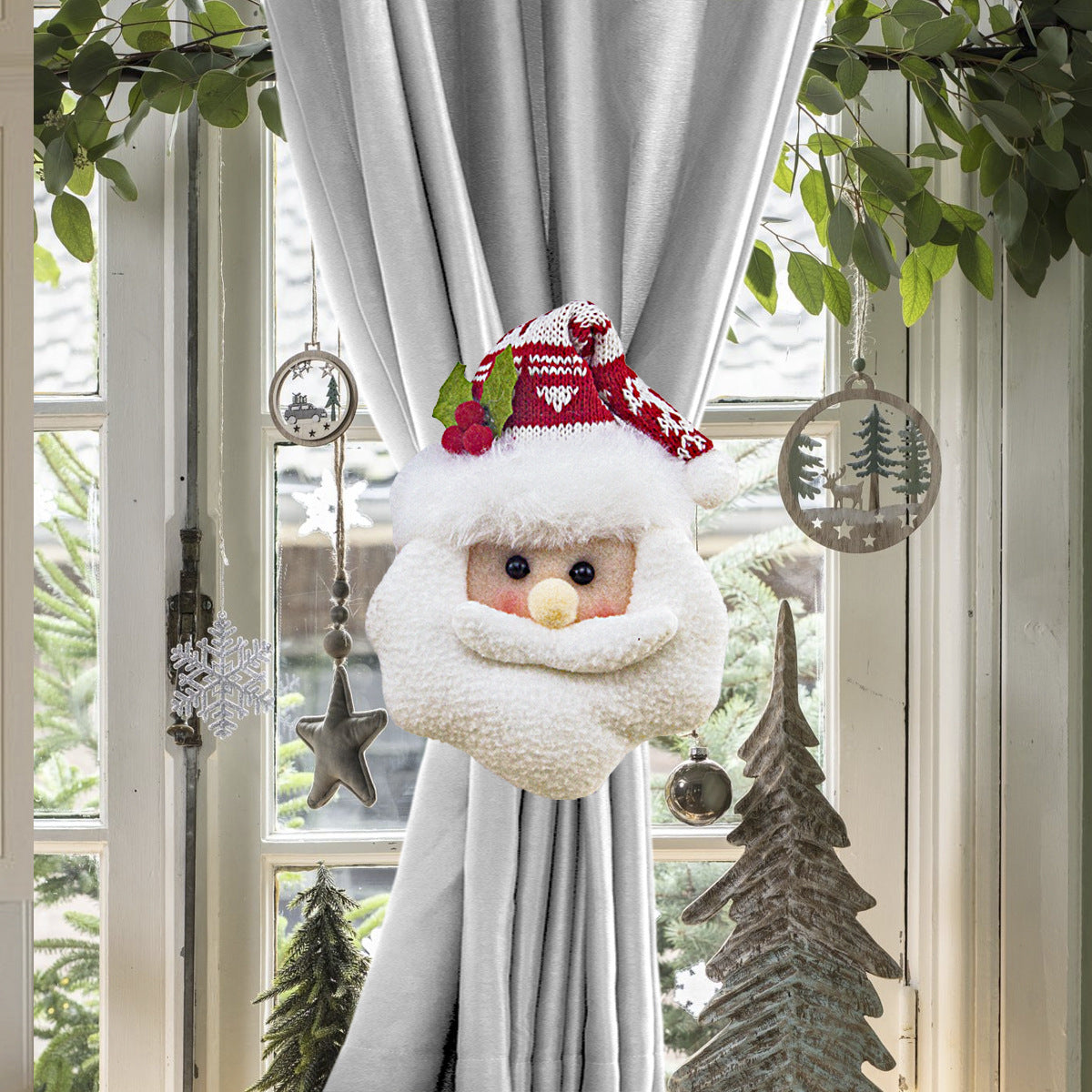 Christmas Curtain Tiebacks, Santa & Snowman Plush Curtain Holders for Holiday Decor