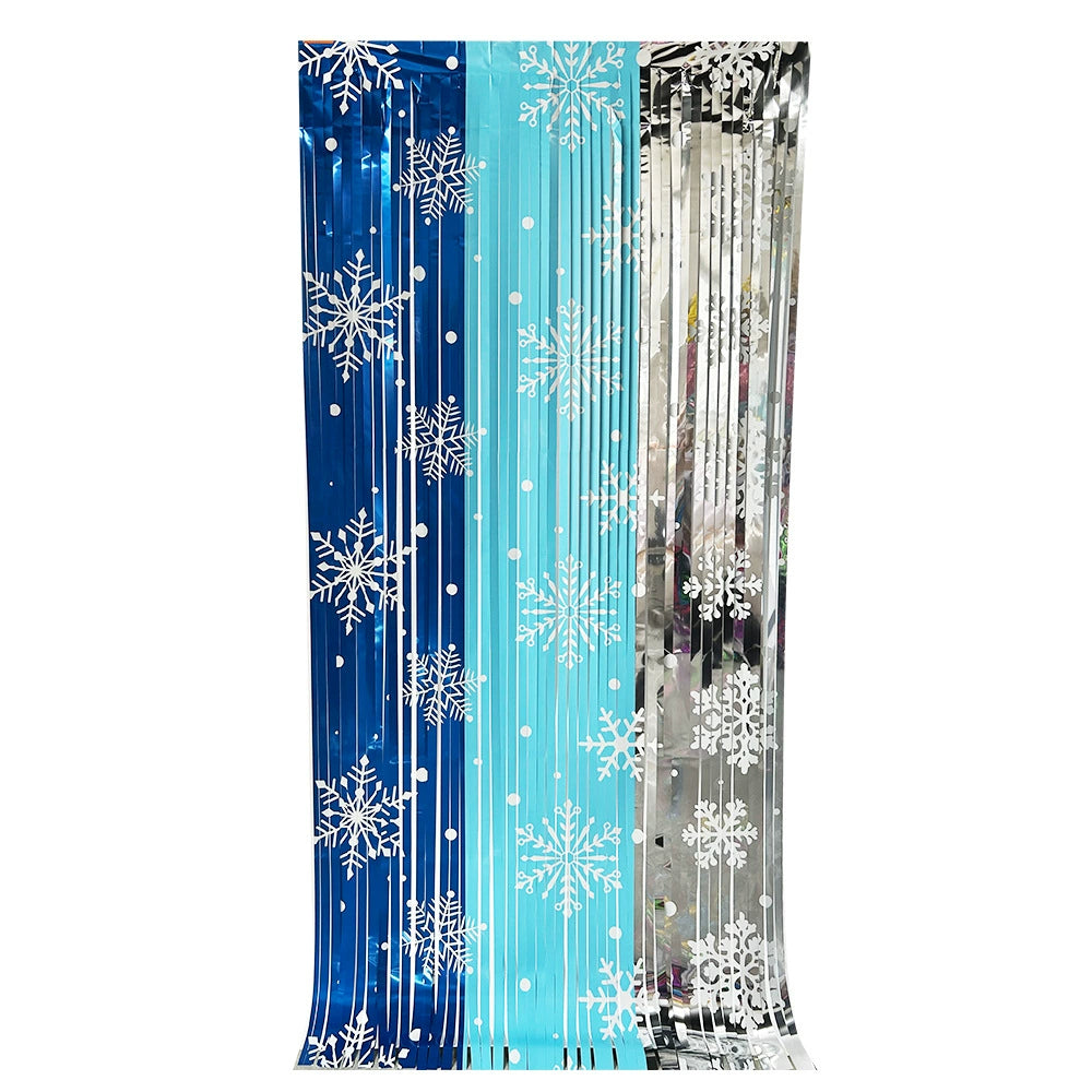 Christmas Snowflake Foil Fringe Curtain, 79×39 Inch Holiday Party Decoration for Christmas & Eve